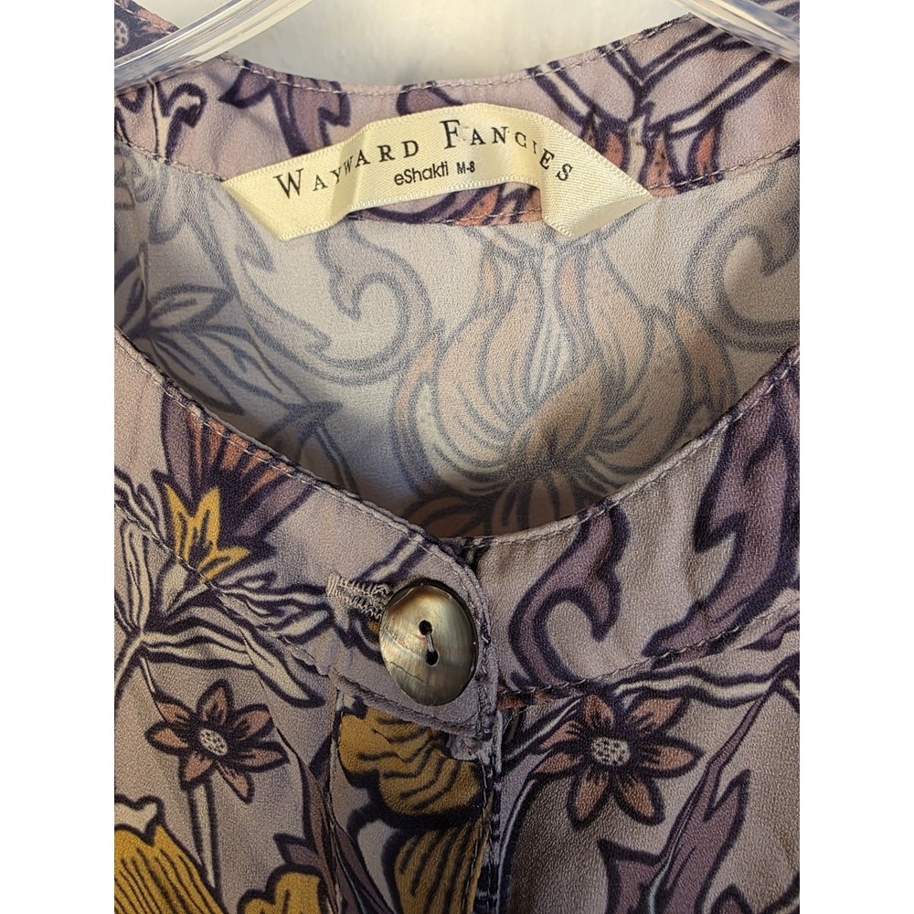 Wayward Fancies Dress Medium Purple Floral Button Down Knee‎ Length Short Sleeve - Picture 7 of 7